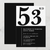 53e verjaardag uitnodigingen Zwart en Wit Elegant (Voorkant / Achterkant)