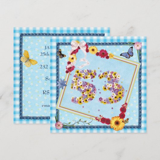53e verjaardag Uitnodigingsbloemen, vlinders Kaart