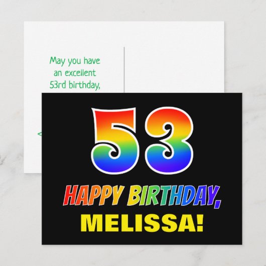 53e verjaardag: Vet, Vun, Eenvoudig, Regenboog 53 Briefkaart (Voorkant / Achterkant)