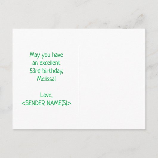 53e verjaardag: Vet, Vun, Eenvoudig, Regenboog 53 Briefkaart (Achterkant)