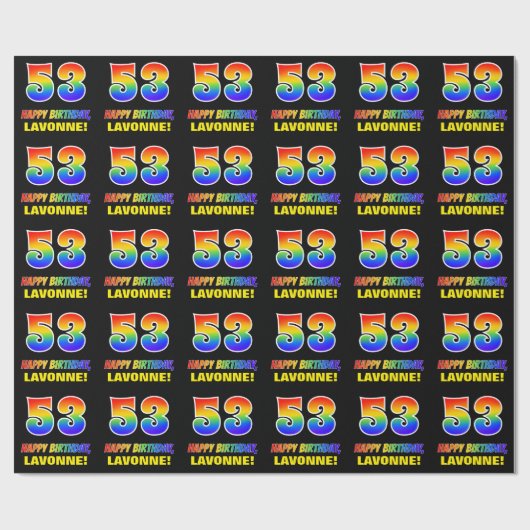 53e verjaardag: Vet, Vun, Eenvoudig, Regenboog 53 Cadeaupapier (Vlak)