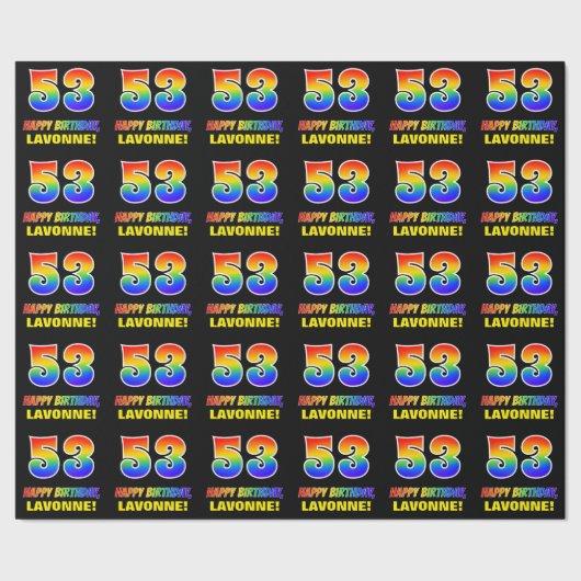 53e verjaardag: Vet, Vun, Eenvoudig, Regenboog 53 Cadeaupapier (Zoom)