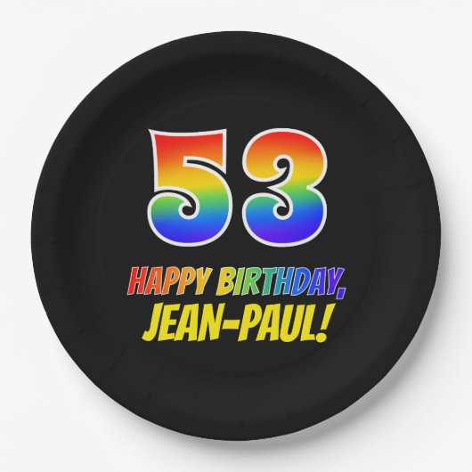 53e verjaardag: Vet, Vun, Eenvoudig, Regenboog 53 Papieren Bordje (Voorkant)