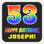 53e verjaardag: Vet, Vun, Eenvoudig, Regenboog 53 Vierkante Sticker (Voorkant)