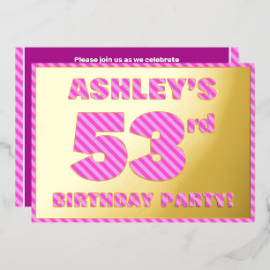 53e verjaardag — Vet, vuurtje, roze band # 53 Folie Uitnodiging