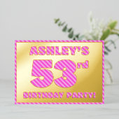 53e verjaardag — Vet, vuurtje, roze band # 53 Folie Uitnodiging (Staand Voorkant)