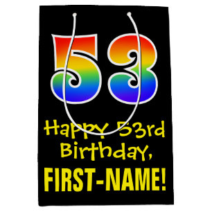 53e verjaardag: Vun, vet, kleurrijk, regenboog "53 Medium Cadeauzakje