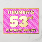 53e verjaardag — vuurroze harten en strips folie uitnodiging (Voorkant)