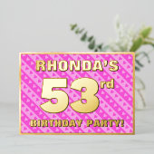 53e verjaardag — vuurroze harten en strips folie uitnodiging (Staand Voorkant)