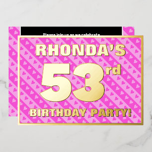 53e verjaardag — vuurroze harten en strips folie uitnodiging