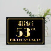 53e verjaardagsfeest: Art Deco-look “53”, met naam Folie Uitnodiging (Staand Voorkant)