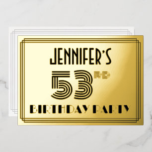 53e verjaardagsfeest — Art Deco-stijl “53” & naam Folie Uitnodiging