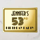 53e verjaardagsfeest — Art Deco-stijl “53” & naam Folie Uitnodiging (Voorkant)
