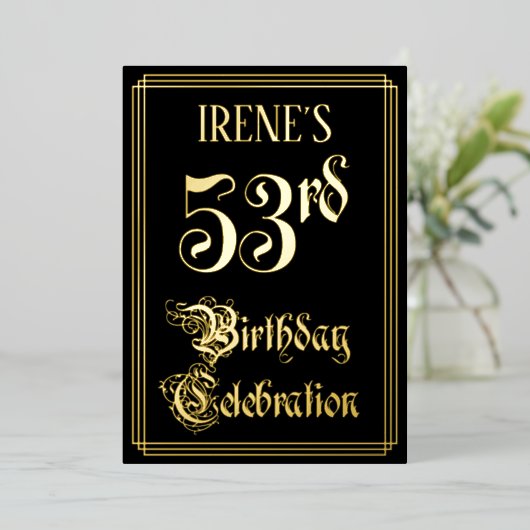 53e verjaardagsfeest — Fancy script en aangepaste Folie Uitnodiging (Staand Voorkant)