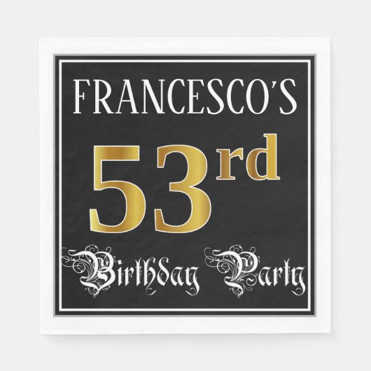 53e Verjaardagsfeest — Fantasie schrift, Nep goud  Servet (Voorkant)