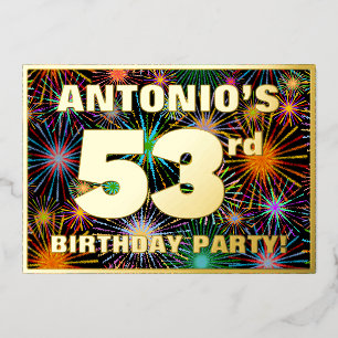 53e Verjaardagsfeest — Leuke, Kleurrijke Vuurwerk Folie Uitnodiging