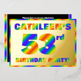 53e verjaardagsfeest — Leuke, regenboog spectrum “ Folie Uitnodiging