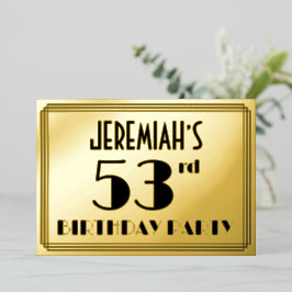 53e verjaardagsfeestje — Art Deco-look “53” + naam Folie Uitnodiging