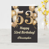 53rd Birthday Black en Gold Balloons Confetti Kaart (Gele Bloem)