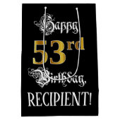 53rd Birthday ~ Fancy Script; Faux Gold Look; Name Medium Cadeauzakje (Achterkant)