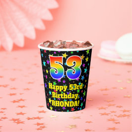 53rd Birthday: Fun Stars Pattern and Rainbow 53 Papieren Bekers