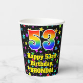 53rd Birthday: Fun Stars Pattern and Rainbow 53 Papieren Bekers (Achterkant)