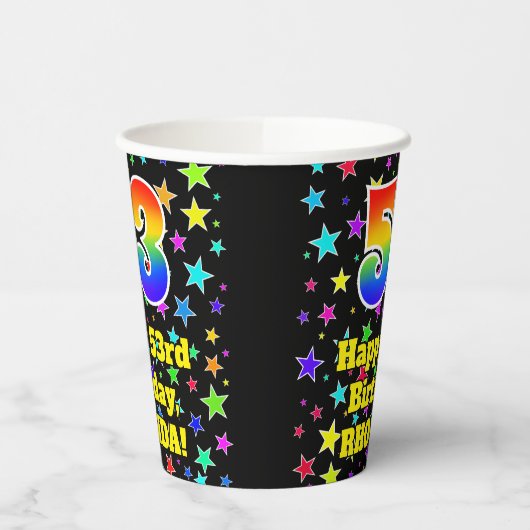 53rd Birthday: Fun Stars Pattern and Rainbow 53 Papieren Bekers (Links)