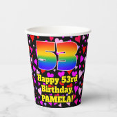 53rd Birthday: Loving Hearts Pattern, Rainbow 53 Papieren Bekers (Voorkant)