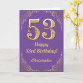 53rd Birthday Paars en Gold Glitter Lijst Kaart (Gele Bloem)