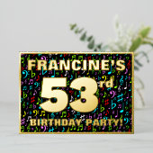 53rd Birthday Party — Fun, Colorful Music Symbols Folie Uitnodiging (Staand Voorkant)