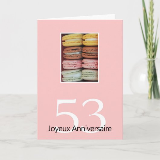 53ste Franse verjaardag Macaron-Joyeux Anniversair Kaart (Voorkant)