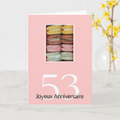 53ste Franse verjaardag Macaron-Joyeux Anniversair Kaart (Gele Bloem)