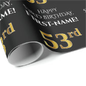 53ste verjaardag: Elegant, zwart, Faux Gold look Cadeaupapier (Rol Hoek)