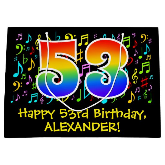 53ste verjaardag - Kleurrijke muzieksymbolen, Rain Groot Cadeauzakje (Voorkant)