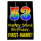 53ste verjaardag: Leuk, Vet, Kleurrijk, Regenboog  Medium Cadeauzakje (Achterkant)