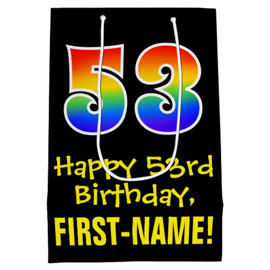 53ste verjaardag: Leuk, Vet, Kleurrijk, Regenboog  Medium Cadeauzakje (Achterkant)