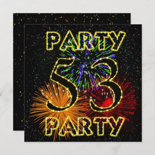 53ste verjaardag uitnodiging met vuurwerk (Voorkant / Achterkant)