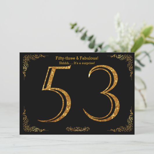 53ste Verjaardagsfeest, Gatsby stijl, zwart goud g Kaart (Staand voorkant)