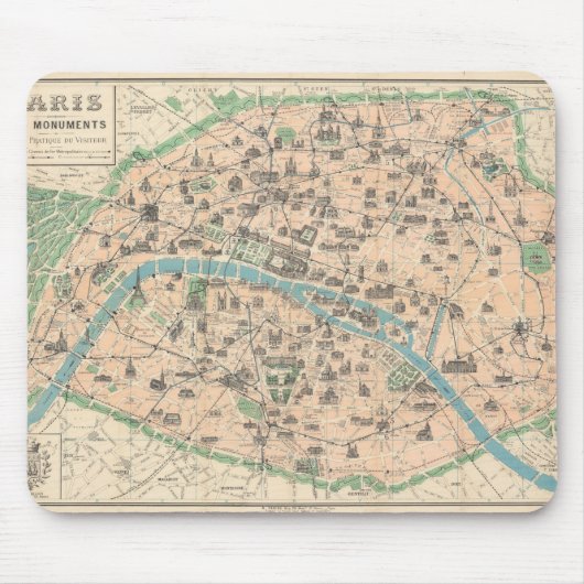 5406-plattegrond van Parijs en zijn monumenten Muismat (Voorkant)