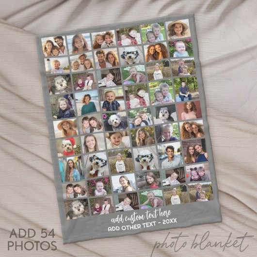 54 Foto Collage Raster - Aangepaste Tekst - Wit Fleece Deken