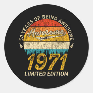 54 jaar oud 1971 Retro Geweldige 54e verjaardagsca Ronde Sticker
