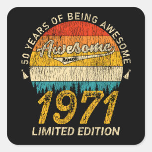 54 jaar oud 1971 Retro Geweldige 54e verjaardagsca Vierkante Sticker