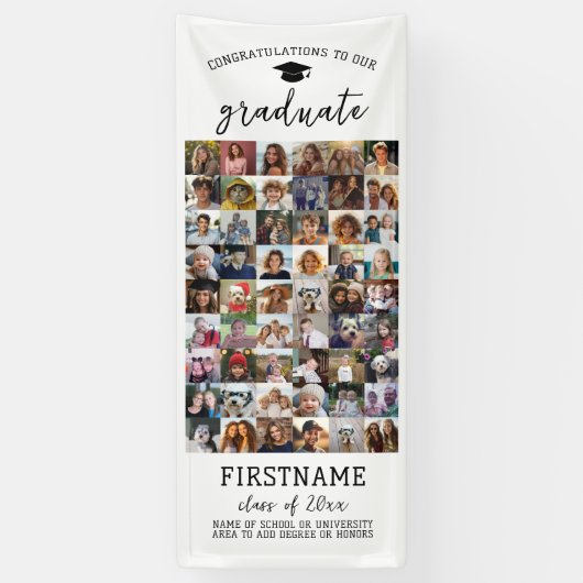 54 Photo Collage Afstuderen Modern Minimal White Spandoek (Verticaal)