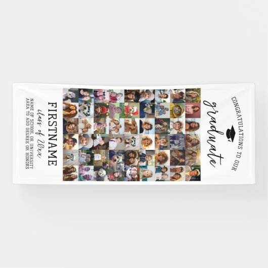 54 Photo Collage Afstuderen Modern Minimal White Spandoek (Horizontaal)