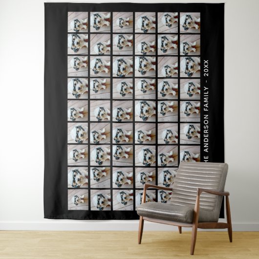 54 Vierkante fotocollage met eenvoudige tekst Wandkleed (In situ)