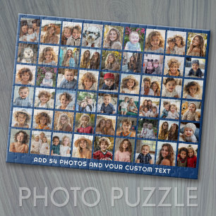 54 vierkante fotocollage raster met tekst - blauw legpuzzel