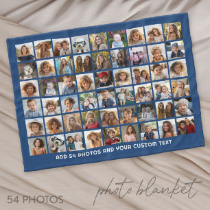 54 vierkante fotocollage raster met tekst - zwart fleece deken