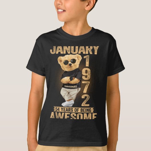 54 Year Old January 1972 Teddy Bear 54th Birthday  T-shirt (Voorkant)