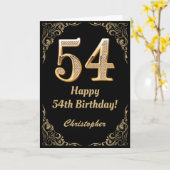 54e Birthday Black en Gold Glitter Lijst Kaart (Gele Bloem)