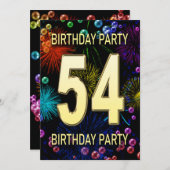 54e 'Birthday Party'-uitnodigingen vuurwerk bellen Kaart (Voorkant / Achterkant)